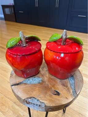 California Pottery Vintage Red Apple Ceramic Canister Set MCM McCoy Pottery